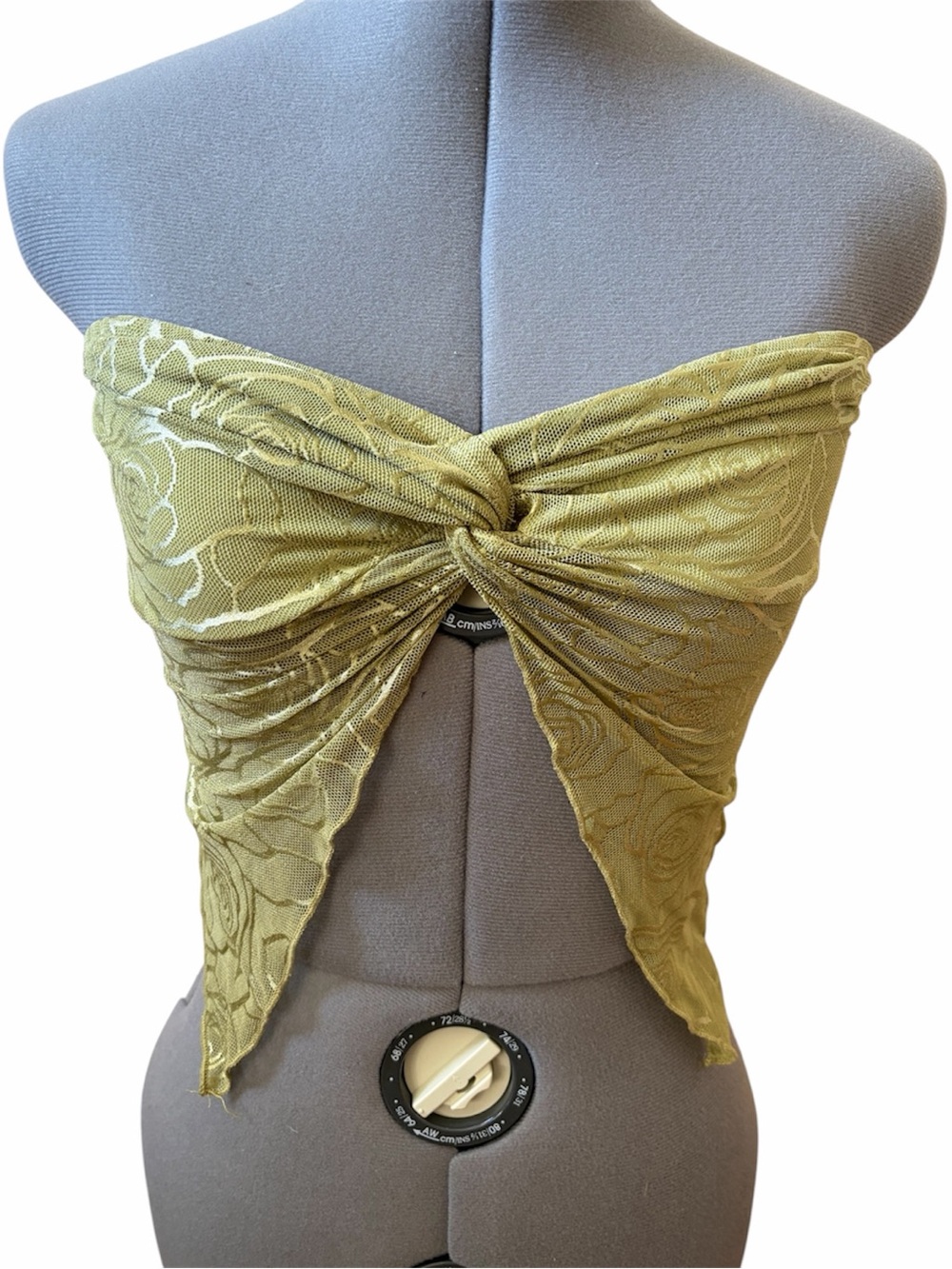 SHEIN Olive Green Mesh Floral Tie Front Scarf Top Bandeau Y2K Fairycore Grunge
